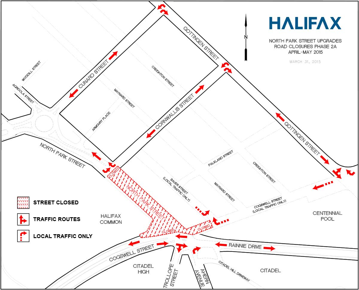 Traffic Patterns for phase 2: construction on the Cogswell Street roundabout